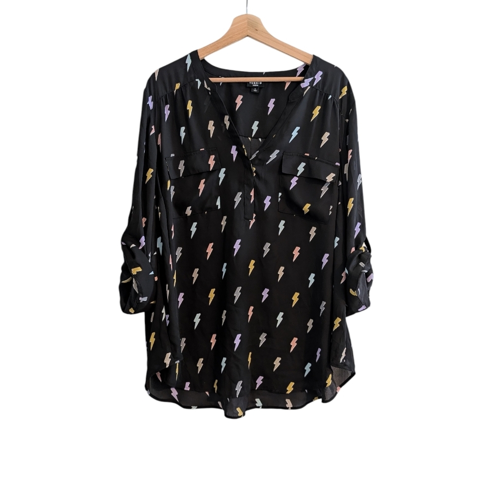 Torrid Harper Shirt Georgette Black Lightning Print